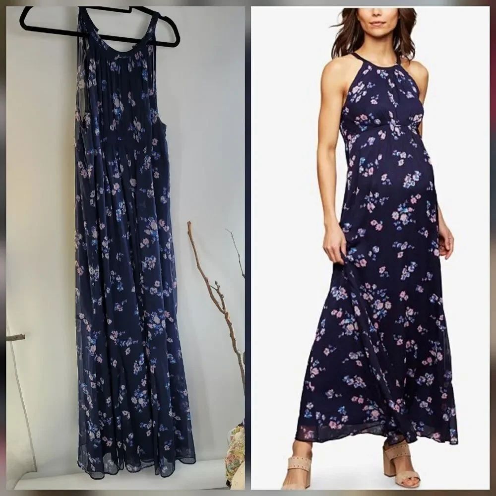 A Pea In The Pod Halter Style Floral Crepe Maternity Dress